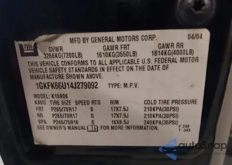 2004 GMC Yukon Xl 1500 Denali from USA, damaged, VIN 1GKFK66U14J279092